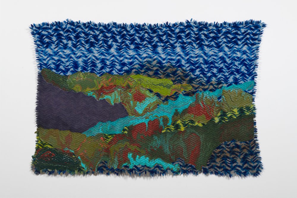 Rodney McMillian, Untitled (landscape on blue afghan), 2018