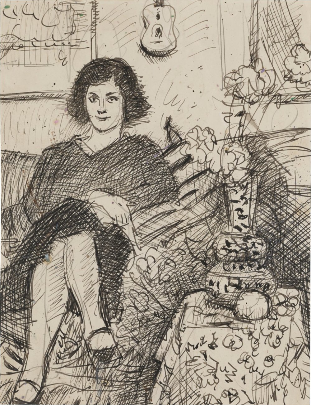 George Leslie Hunter, Seated Woman in an Interior with Flowers