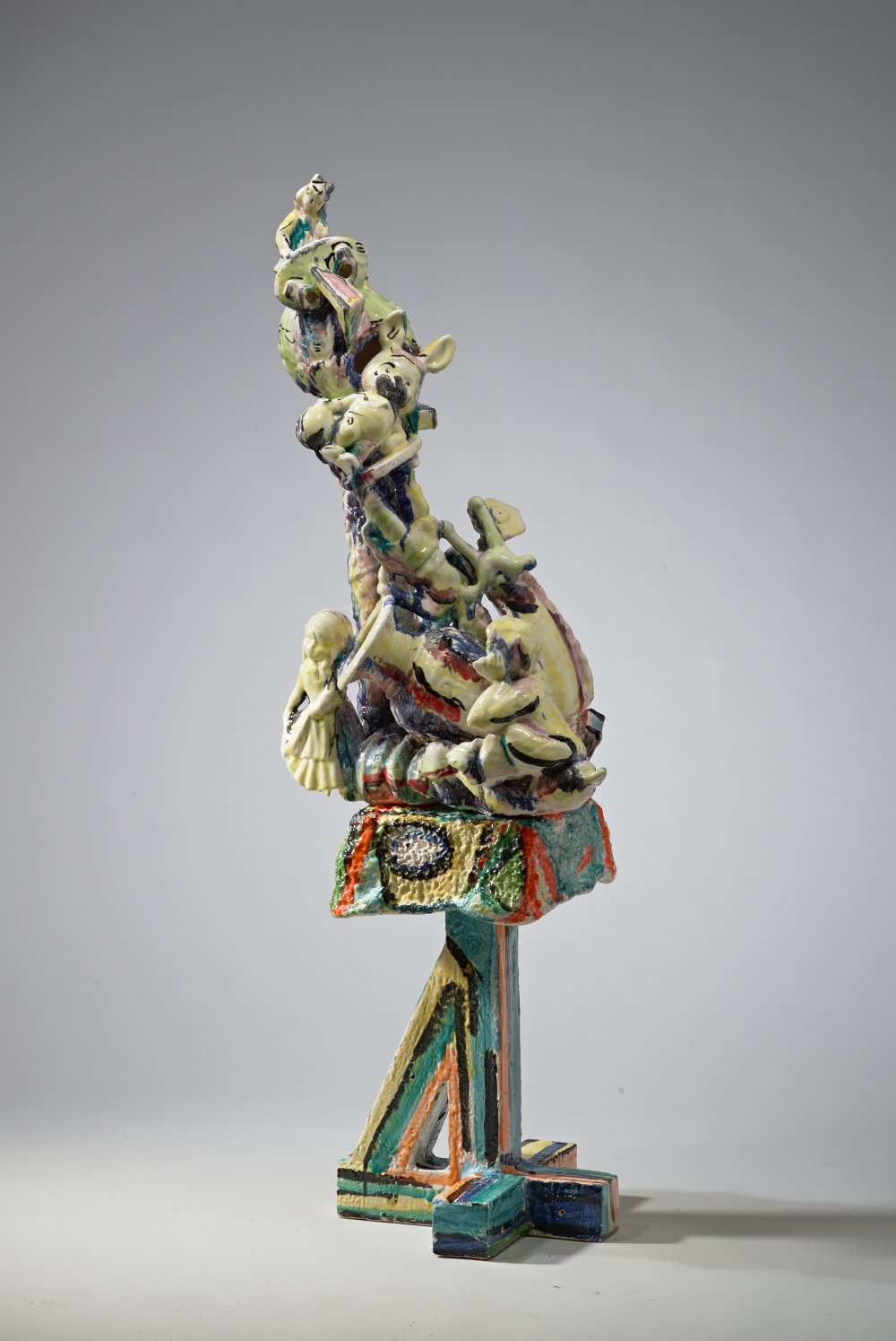 Viola Frey, Untitled (Bricolage with Head on Pedestal and Bunny), 1982-1987