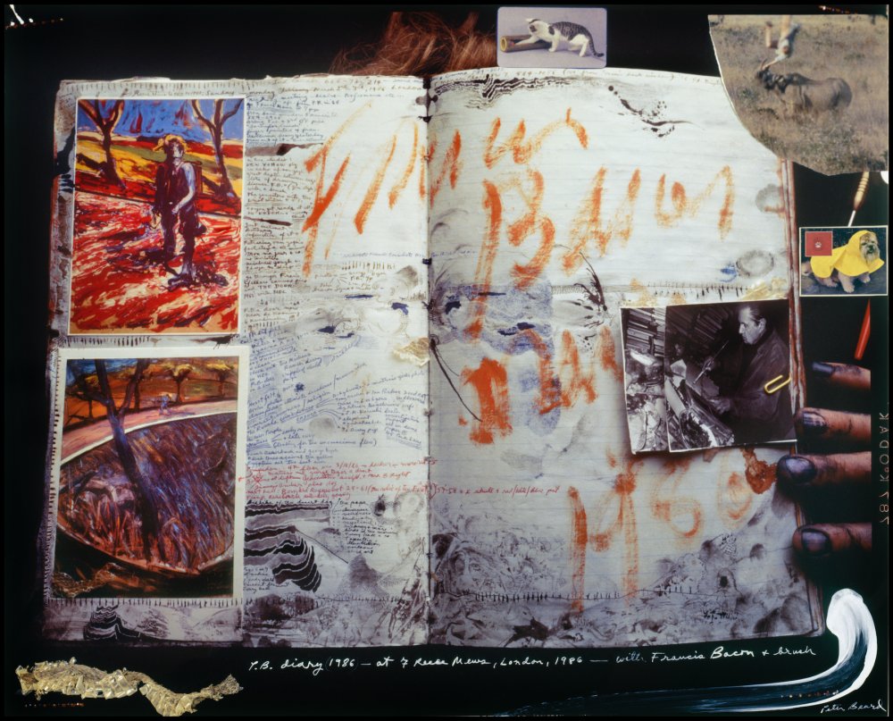 Peter Beard, P. B. Diary 1986 at 7 Reece Mews, London,1986 – with Francis Bacon + brush, 1986/1993