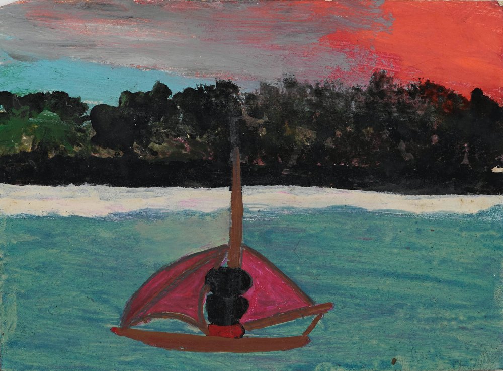 Frank Walter, Untitled (Self-portrait on water with red hurrican sky moving in)