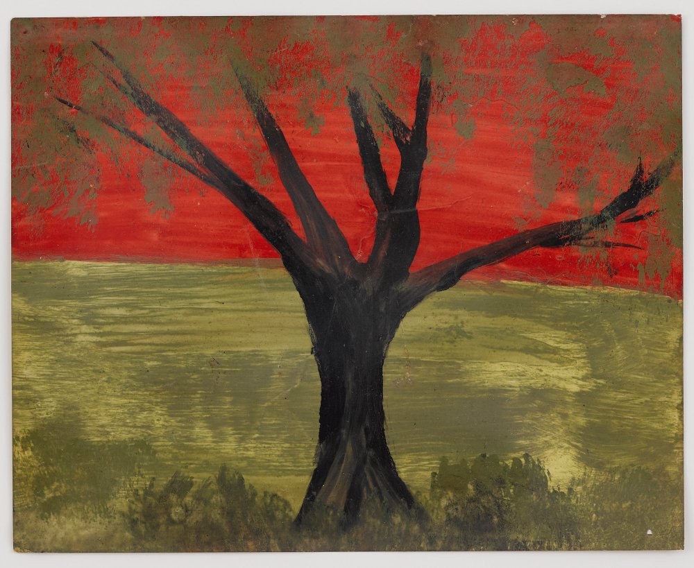 Frank Walter, Untitled (Red sky with single black trunk tree and golden foliage)