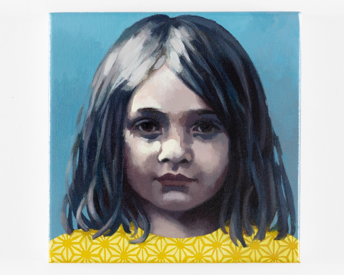 Claerwen James, Girl with Dark Eyes and Yellow Dress, 2021