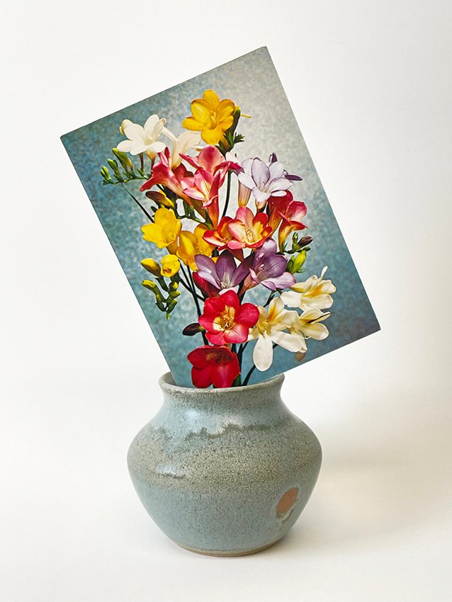 Julie Cockburn, Grey Blue Vase (Freesias), 2021