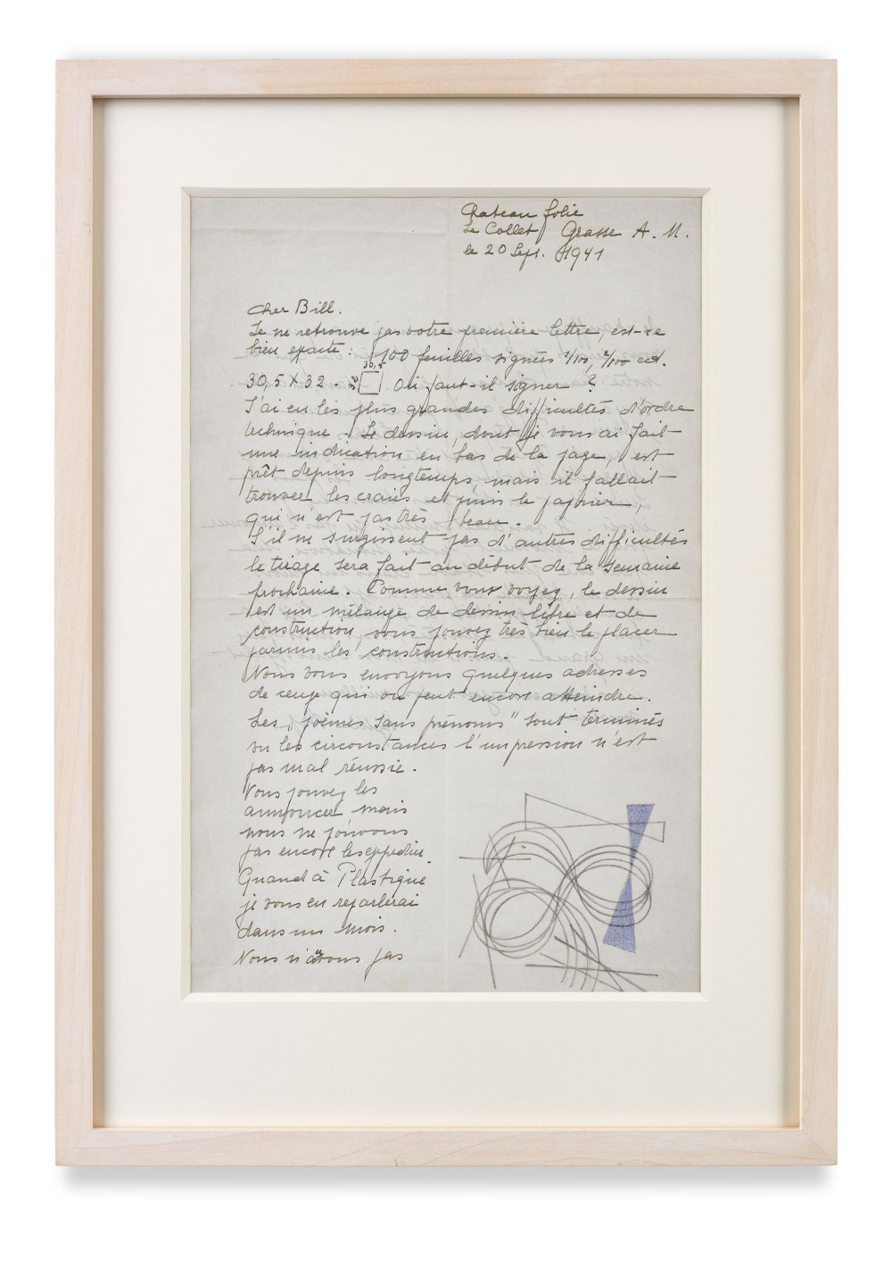 Sophie Taeuber-Arp, Letter written by Sophie Taeuber-Arp to Max Bill, 20 September 1941