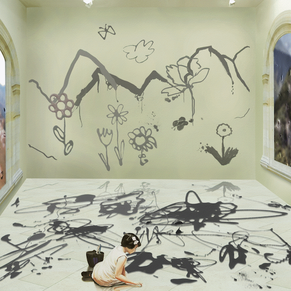 Bae Joonsung, The Costume of A Painter - Doodling on the Wall S, Little Girl, A Square, 2012