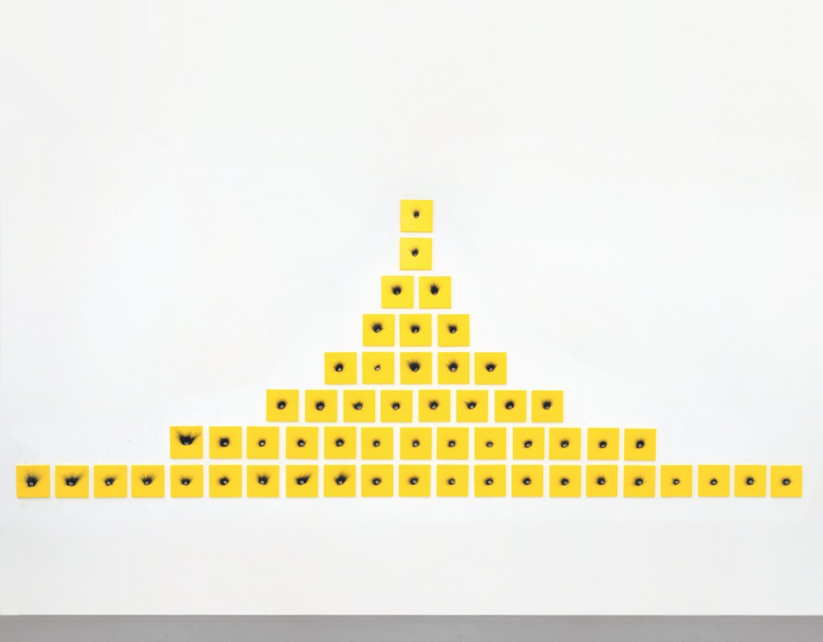 Charles Ross, Fibonacci: 54 yellow, each the time it takes sunlight to reach the Earth, 8 minutes, 19 seconds, 1987