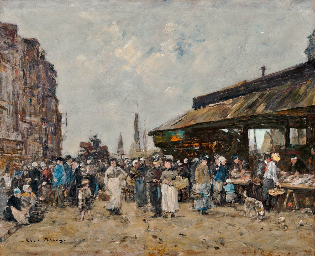 Eugène Louis Boudin, Trouville, Le marche aux poissons, 1884