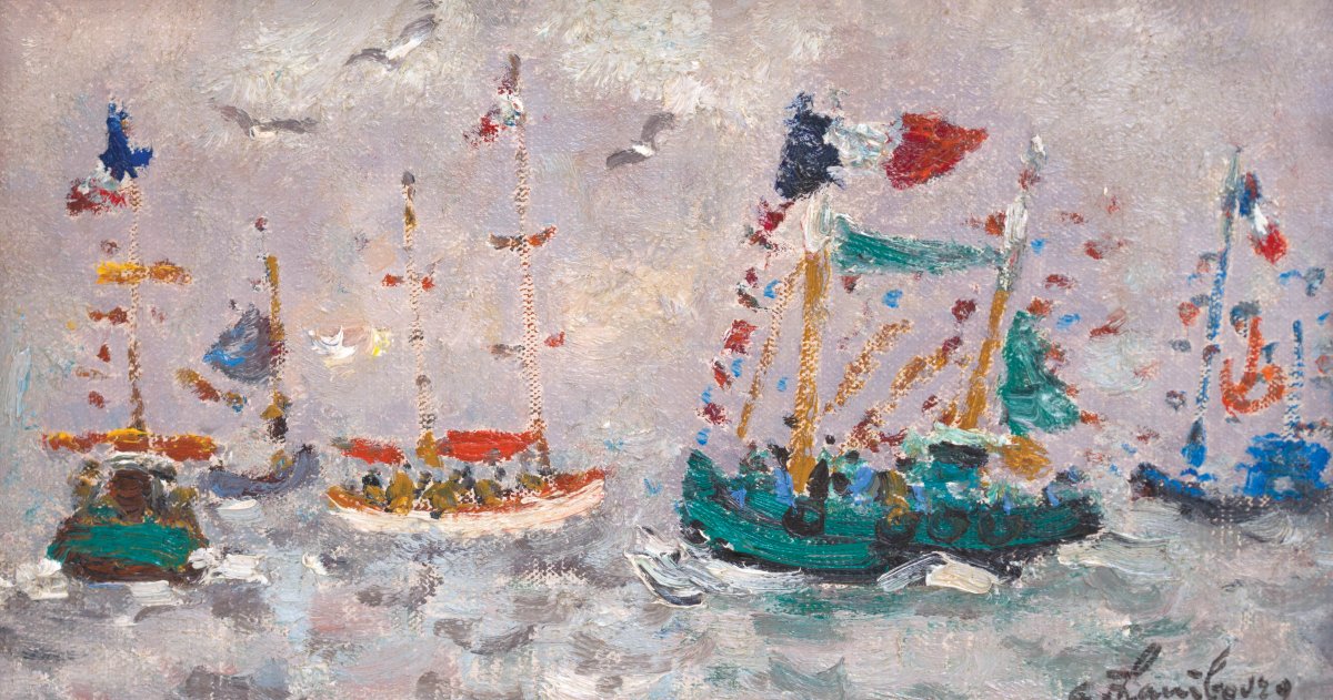 André Hambourg, Bateaux en fete au large de, Trouville