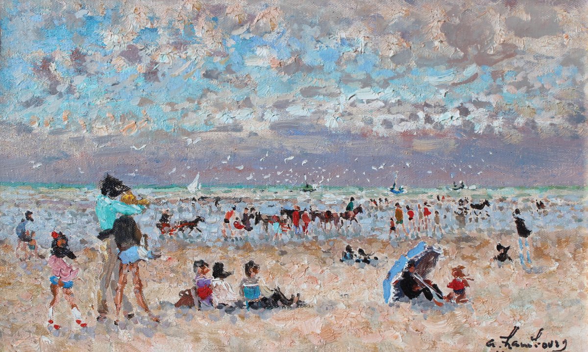 André Hambourg, Sur la plage a maree basse, Trouville