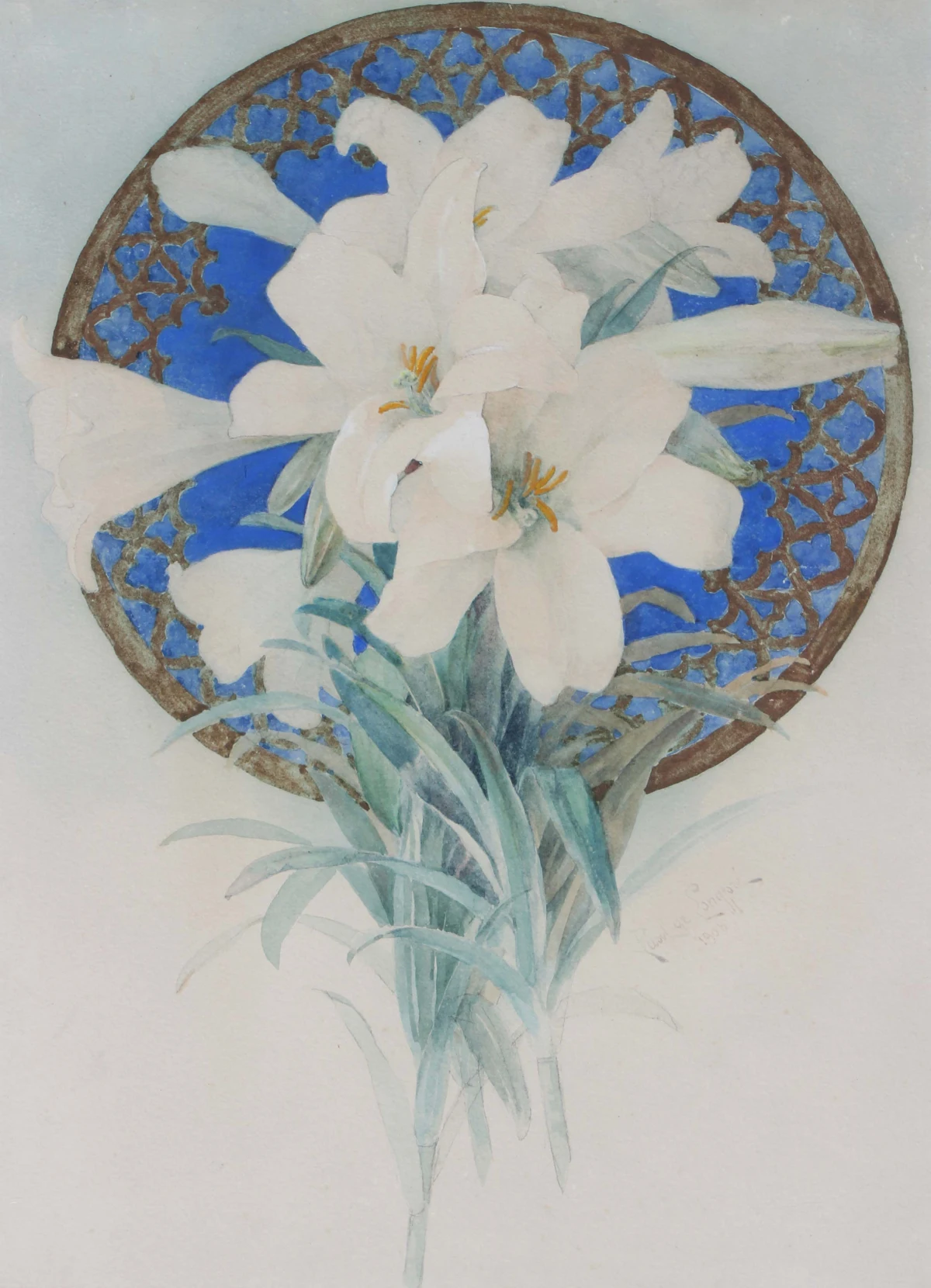 Paul de Longpre, Easter Lily & Stained Glass Window, 1908