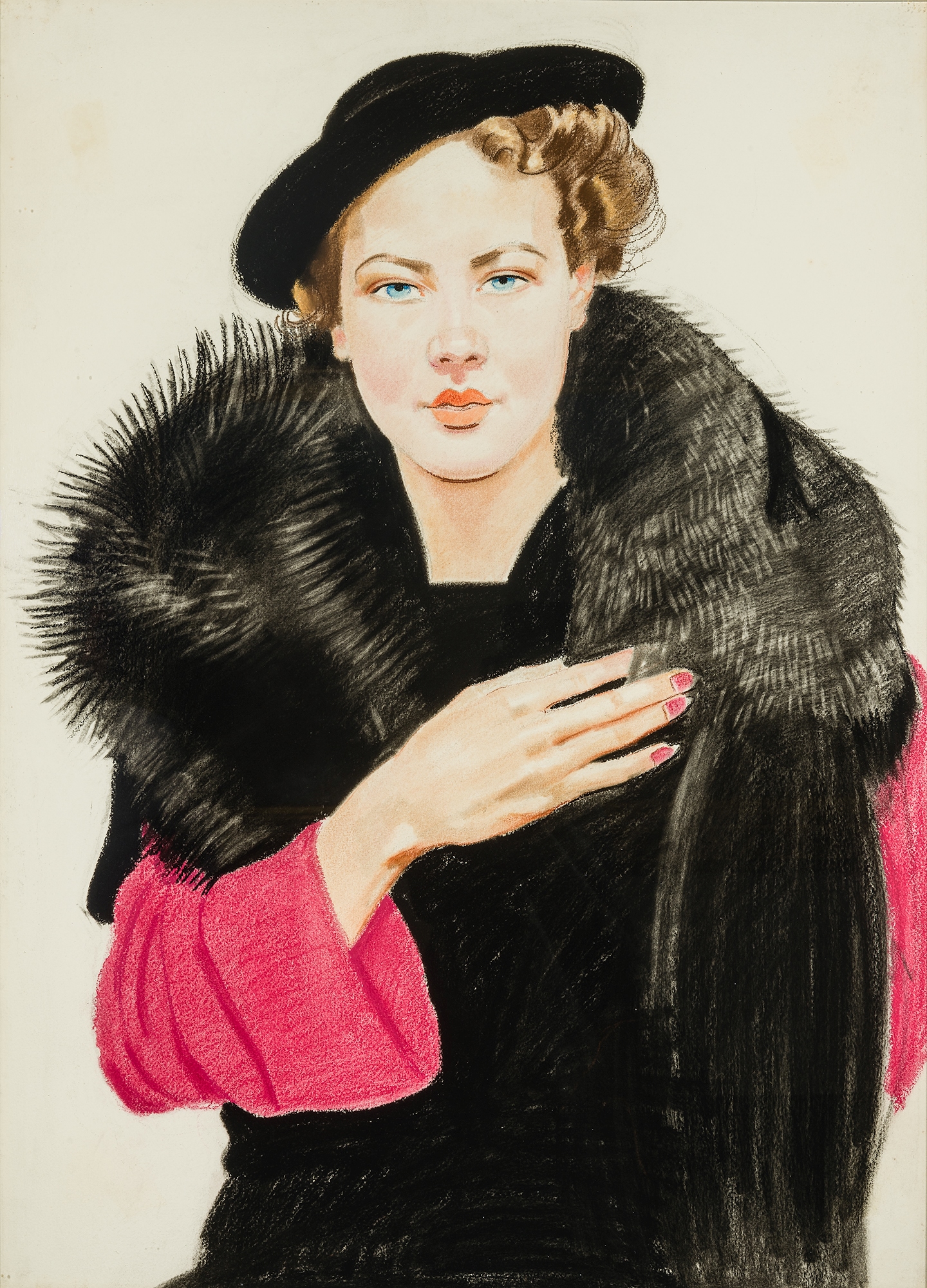 Winold Reiss, Young Woman in Black Stole, 1934