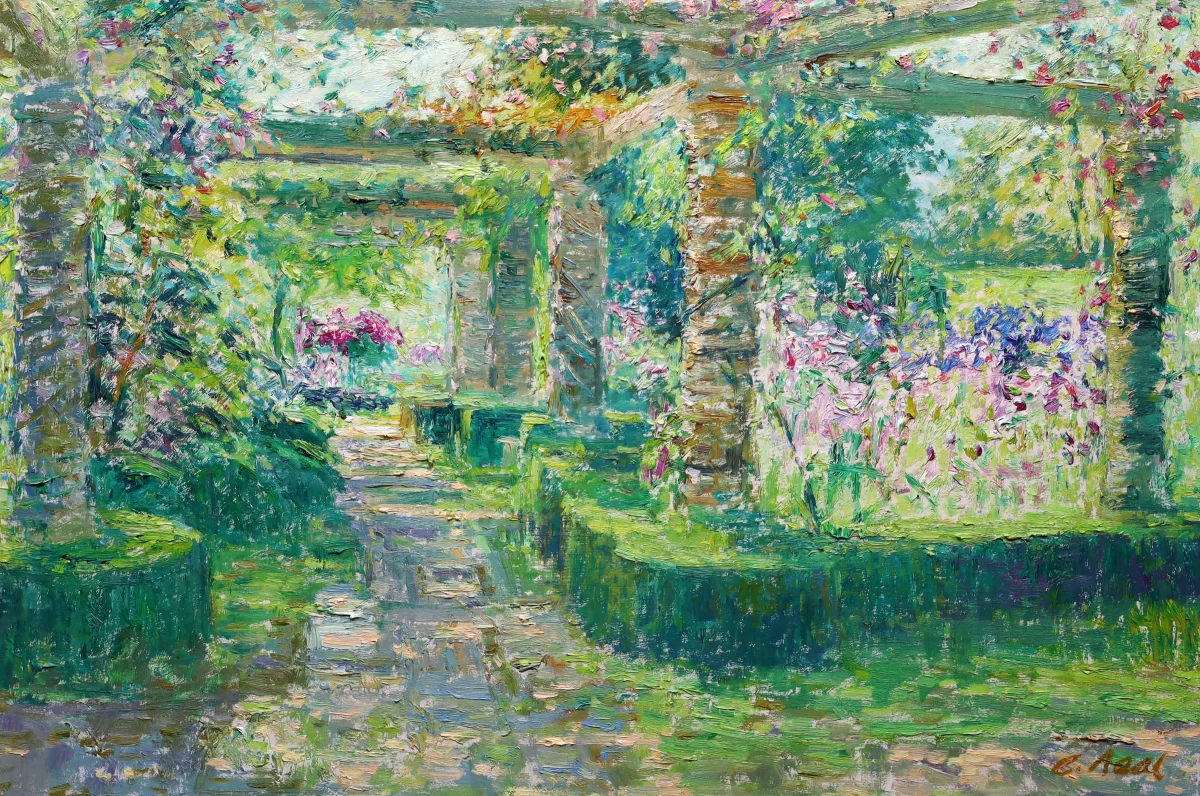 Charles Neal, The Mediterranean Garden from the Rose Pergola, En plein air