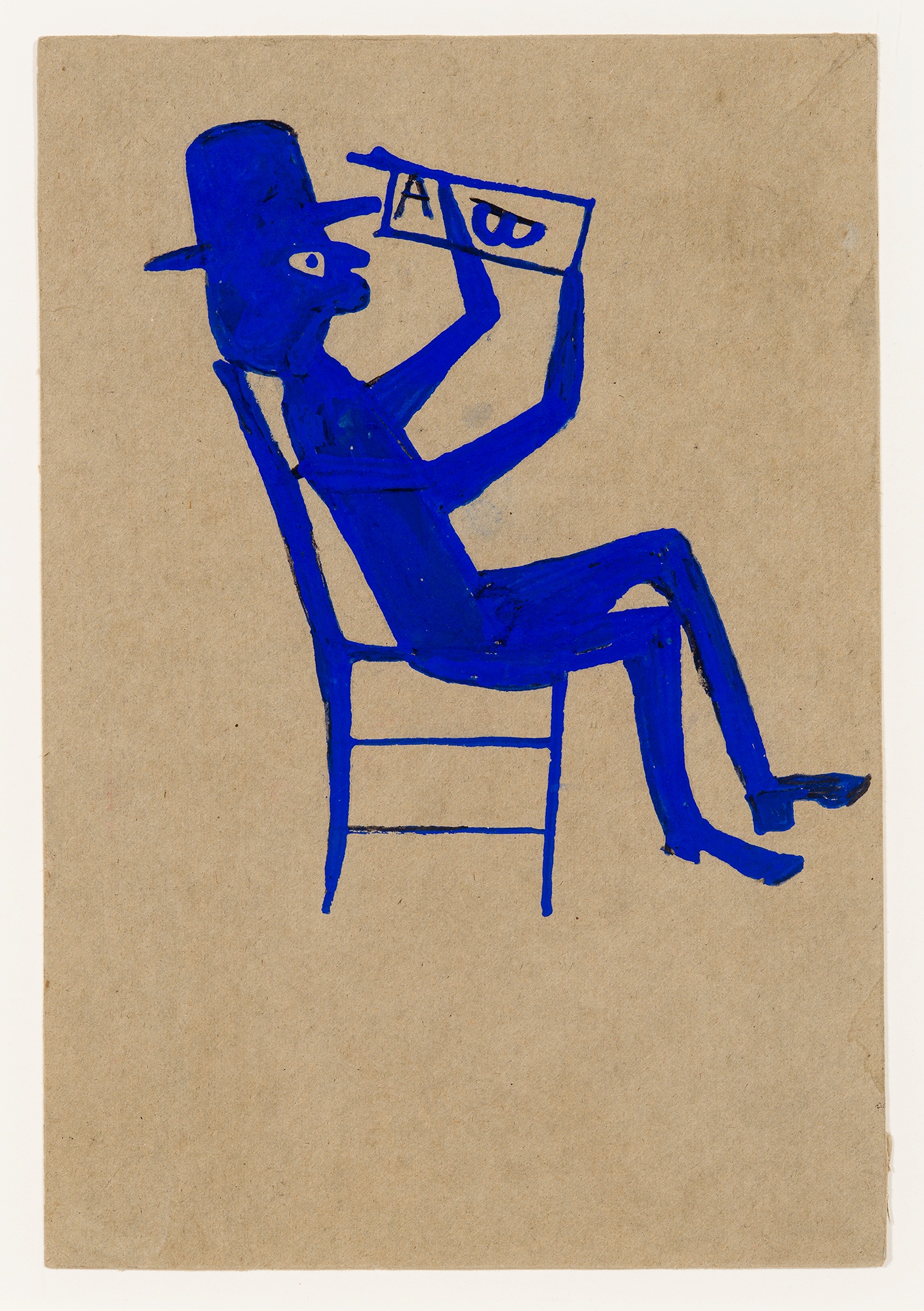 Bill Traylor, Blue Man Reading, about 1940